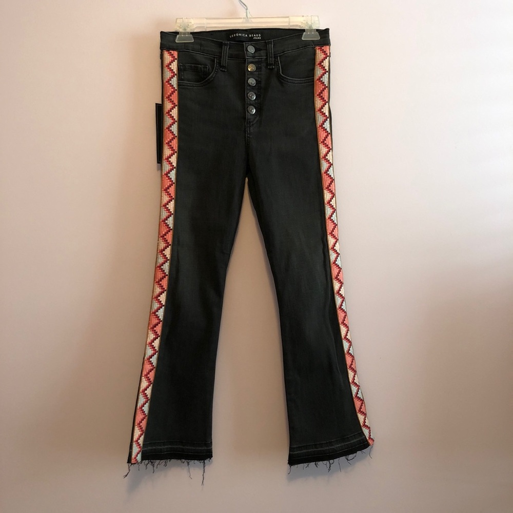 Veronica Beard Carolyn High Rise Button Fly Baby Flare Jeans